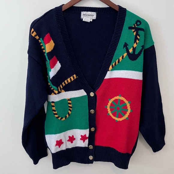 VTG Women’s S Novelty Cardigan Sweater Nautical Preppy Button Front Anchor - Picture 1 of 6